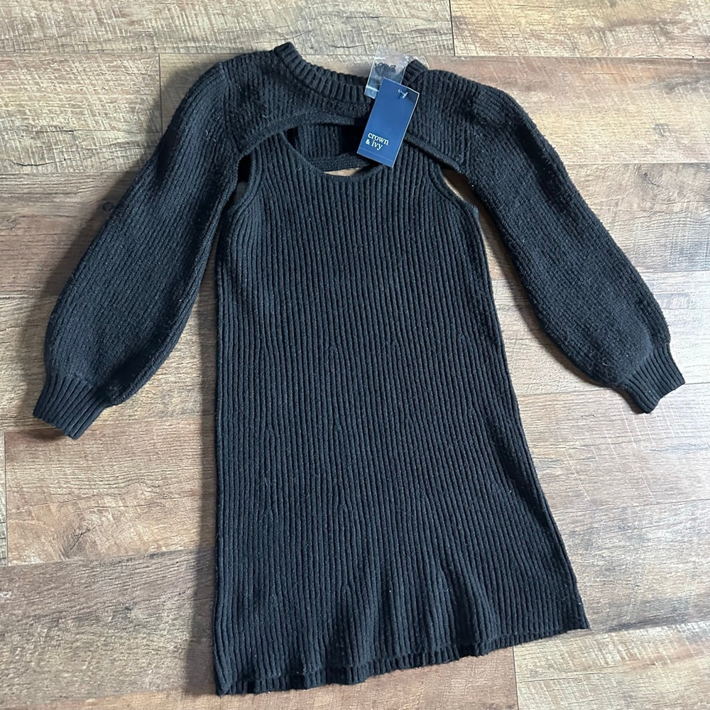 Girls Crown & Ivy Black Ribbed Cutout Sweater Dress M